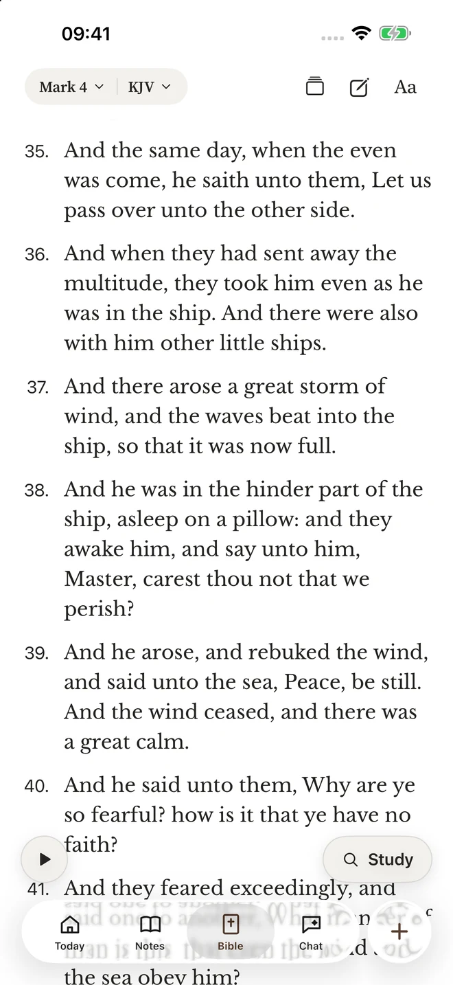 Sermon Pocket Bible reader showing Scripture and reading controls
