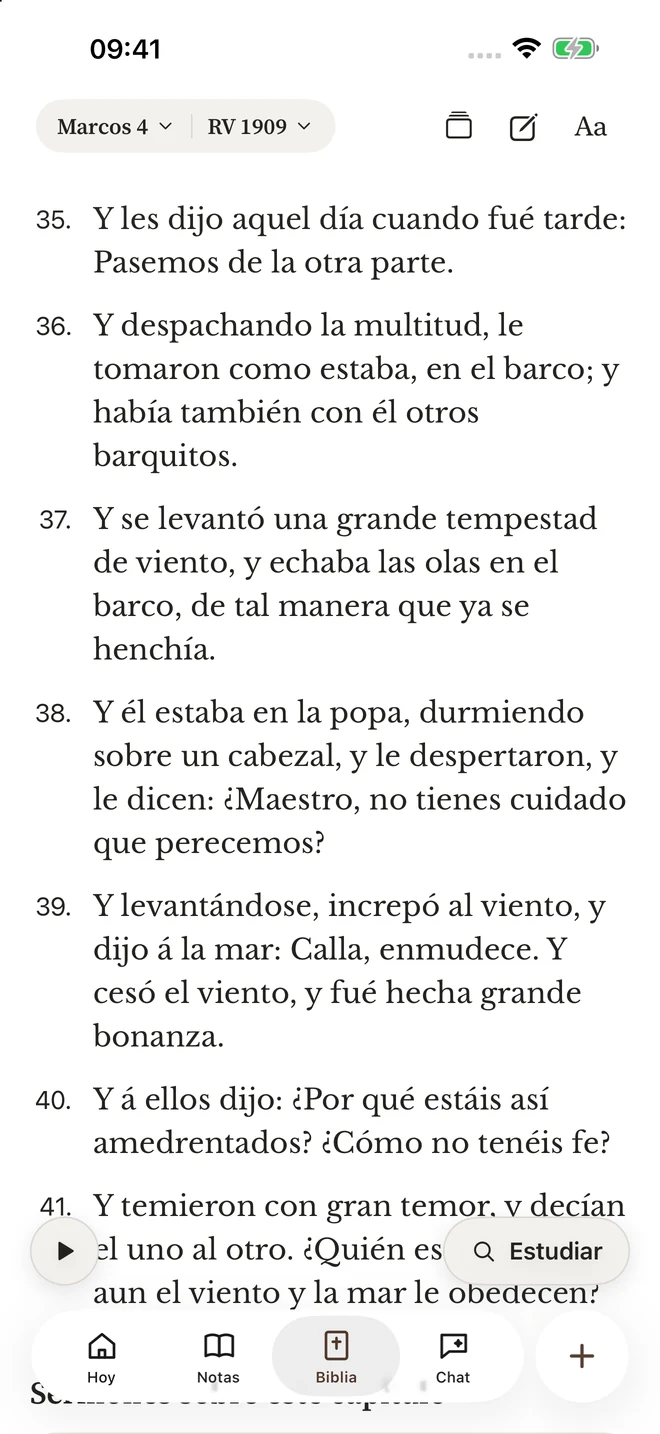Lector de la Biblia de Sermon Pocket con el texto y los controles de lectura