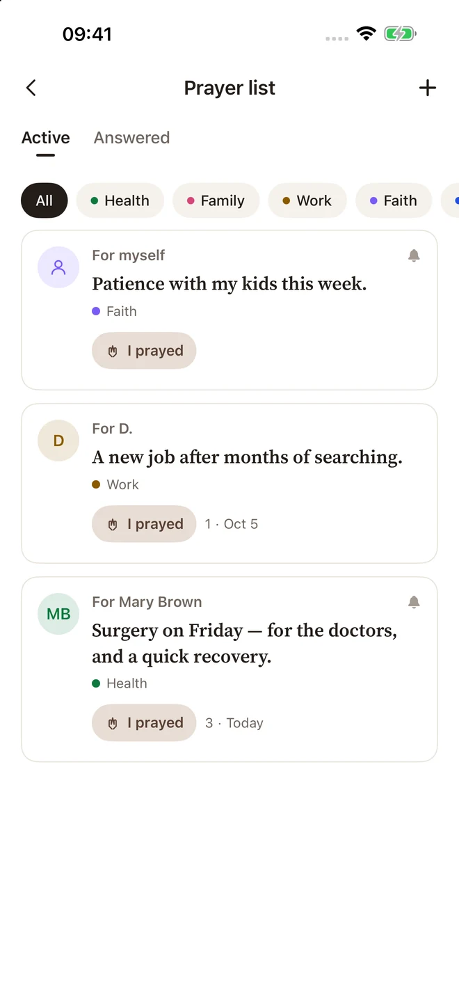 Sermon Pocket prayer list with personal requests and prayer categories